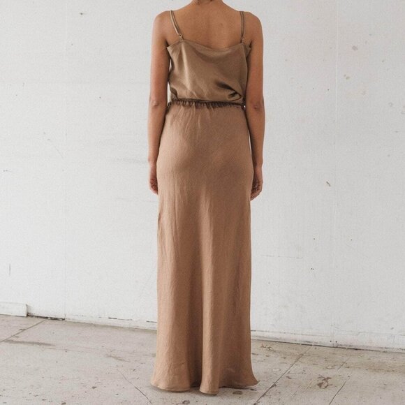 Baserange Dydine Skirt Linen Flared Maxi Ocular Brown Sheer Lagenlook - Picture 2 of 11